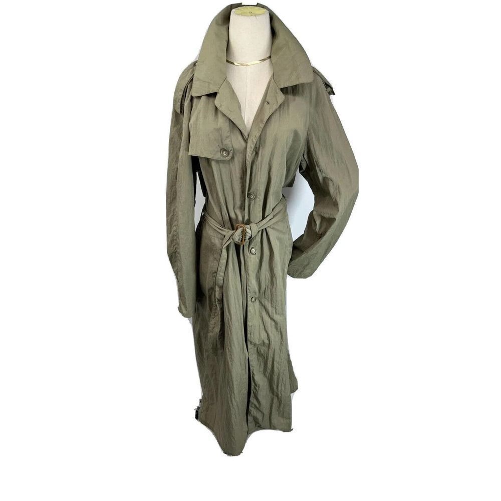 Vintage Banana Republic Long Trench‎ Coat Size Large Safari Nylon Rain Khaki